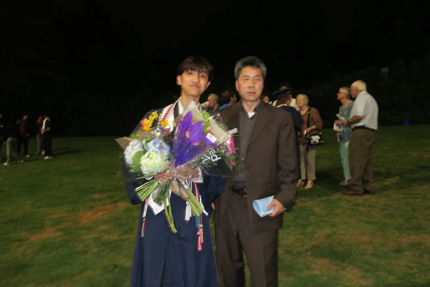 Holding a bouquet after a ceremony